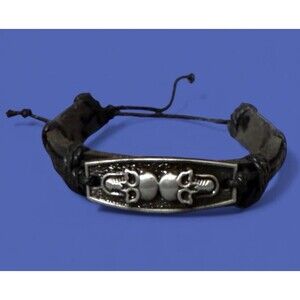 Skull Black Leather Bracelet - Unisex Punk Gothic Jewelry